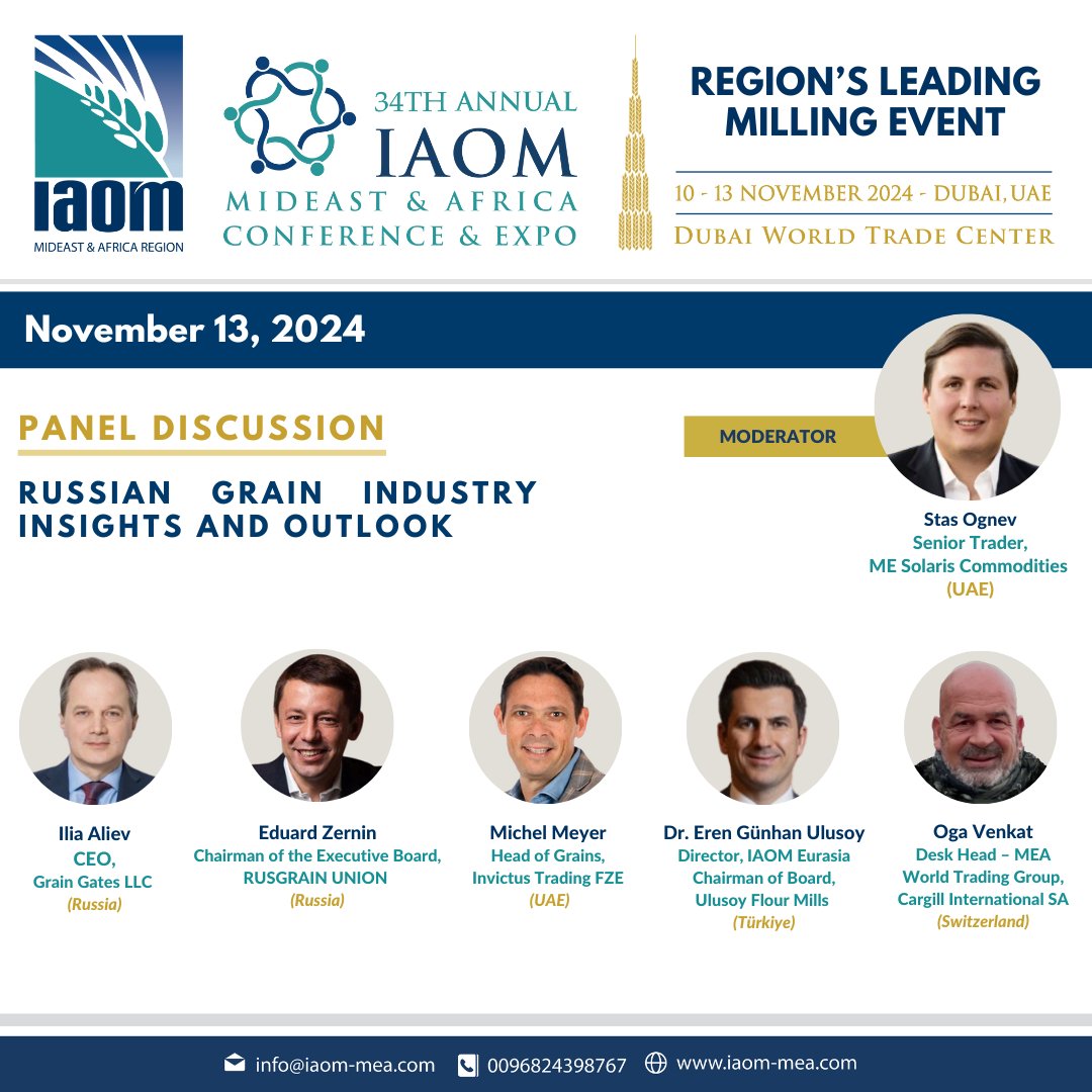 We are thrilled to introduce our esteemed panellist, who will lead an insightful discussion on the topic: "Russian Grain Industry  Insights and Outlook"!

For more information, visit our event website - iaom-mea.com/IAOM-DUBAI-202…
