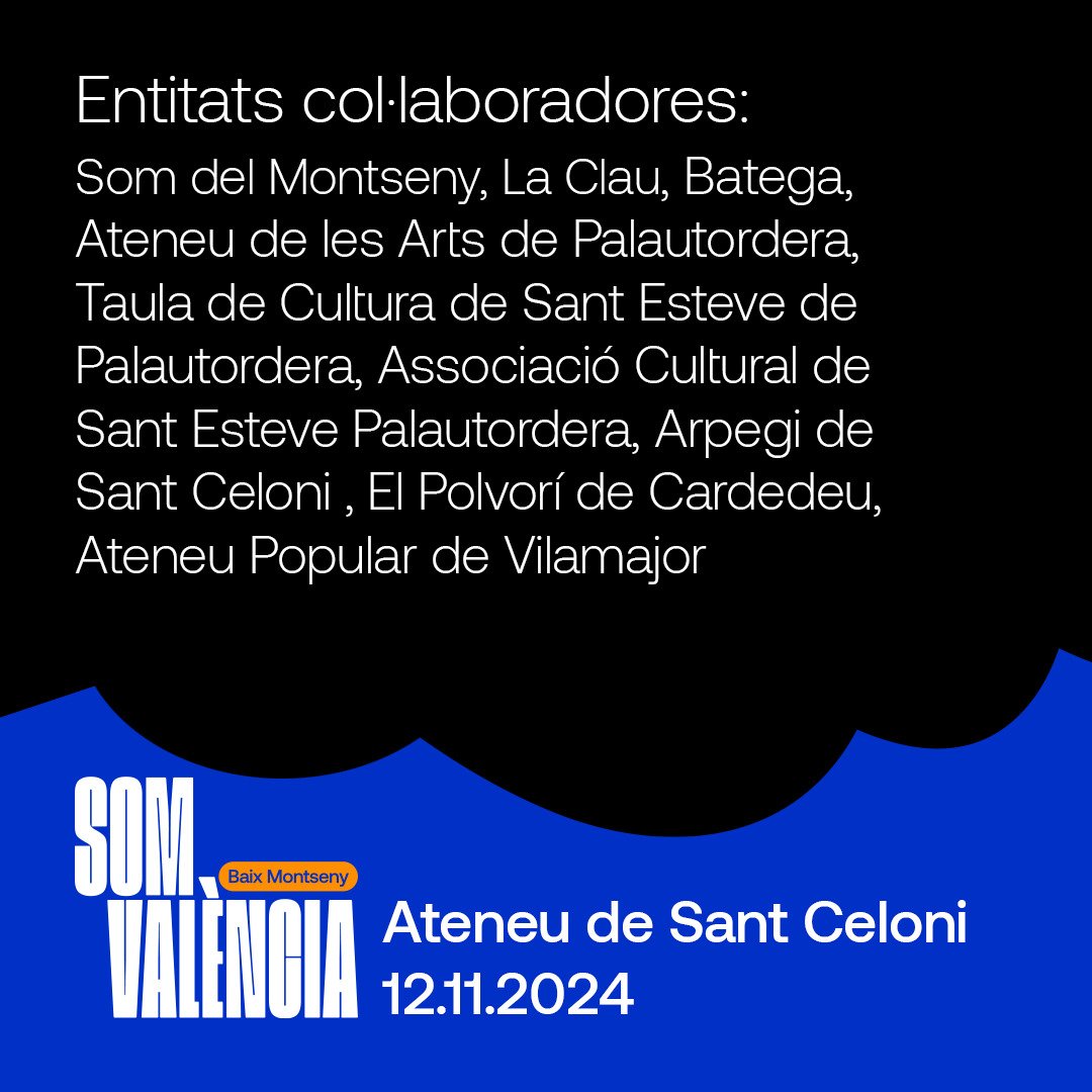 Al Baix Montseny també #SomValència! 

👉🏻 Dimarts de 18 a 22:30h a l'Ateneu de St Celoni

Entrada solidària 15€ per la Fundació Horta Sud: 
dice.fm/partner/som-va…