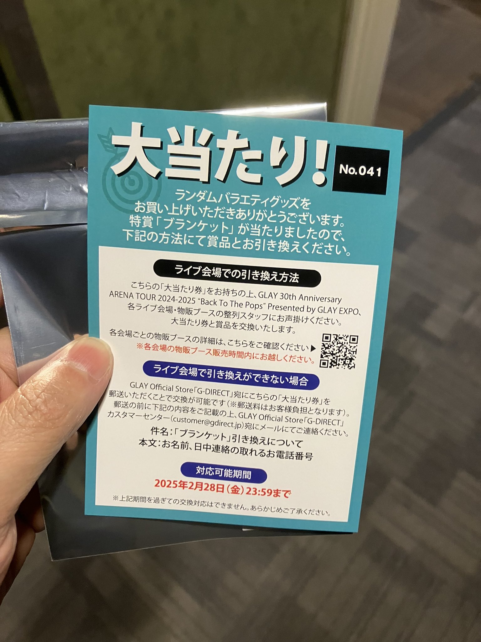 GLAY BTTPツアーランダムバラエティ大当たりブランケット引き換え券