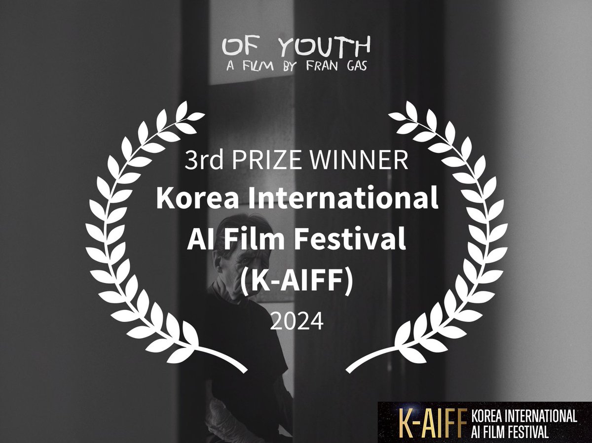De entre más de 2000 cortometrajes, 'Of Youth' se alza con el tercer premio en el Festival Internacional K-AIFF (Corea del Sur). ¡Gracias!