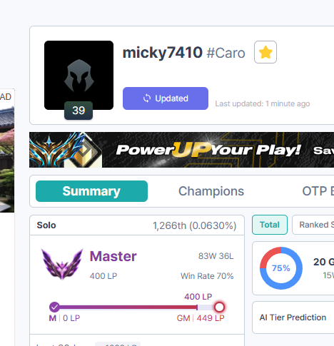 Master 400 lp, 70%winrate KR