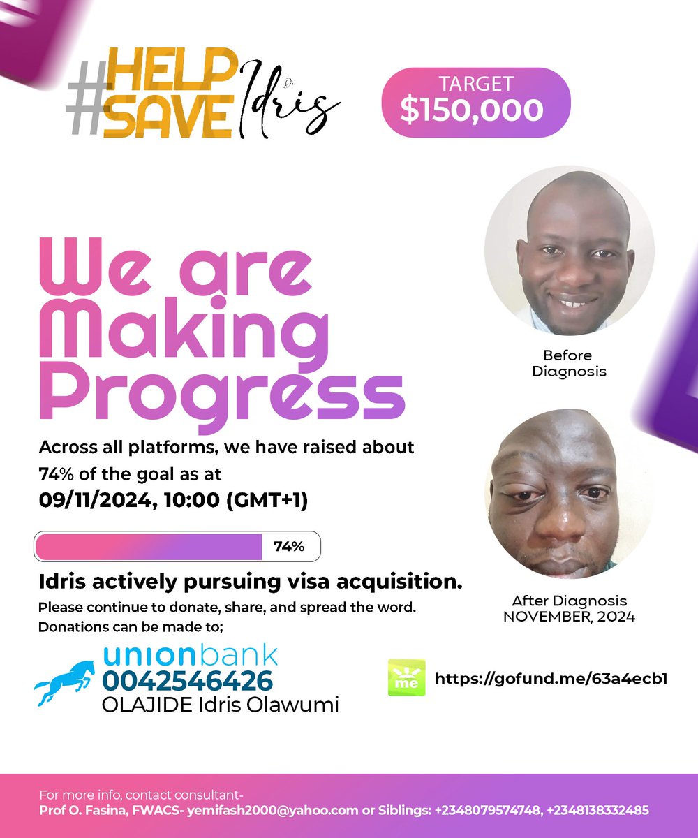 yomizle's tweet photo. Please let's press on. We are nearly at the finish line to get Idris the care he desires and deserves.

We are here because of your support. Please kindly donate, share and repost!

Union Bank
0042546426
Olajide Idris Olawumi

https://t.co/QsBO7M1hwF https://t.co/w6Df146MBi