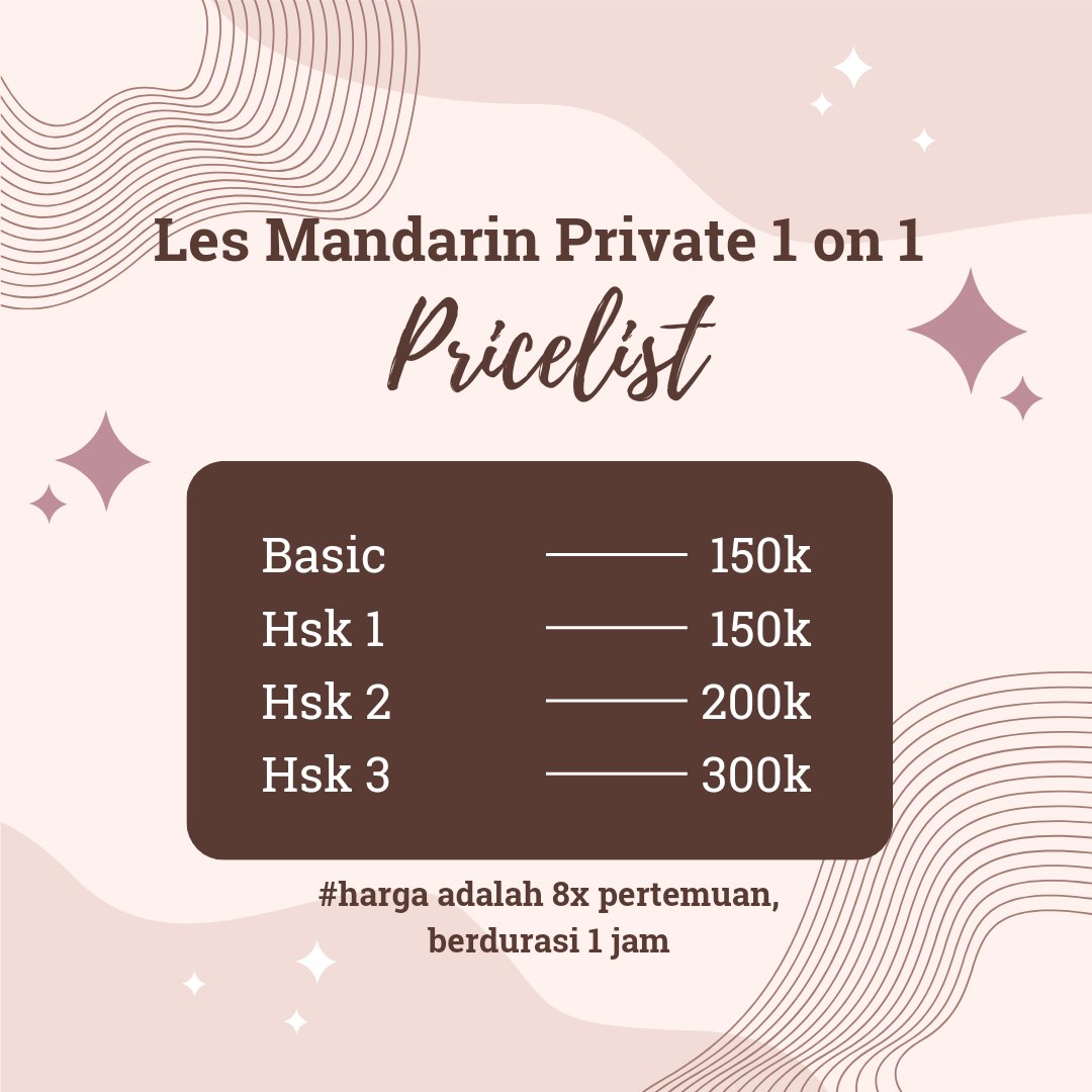 lesmandarinn's tweet photo. @annisapei Haloo ak buka les mandarin private 1 on 1 only 150k/bulan yaa, untuk info lebih lanjut bisa langsung wa 089655022227 yaa, thank u! https://t.co/RVZvMDjFUS