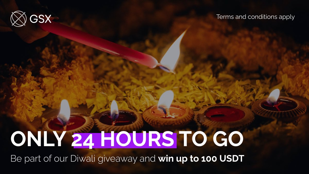 📣 24 Hours Left for our GSX #DiwaliGiveaway! 🎉

There's still time to win upto $100 USDT and keep the Diwali joy alive! 🌟

🎁 Make sure to comment with your GSX wallet user ID to receive your prize.

Don’t miss out!

#Crypto #India #CryptoGiveaway #Giveaway #GSX