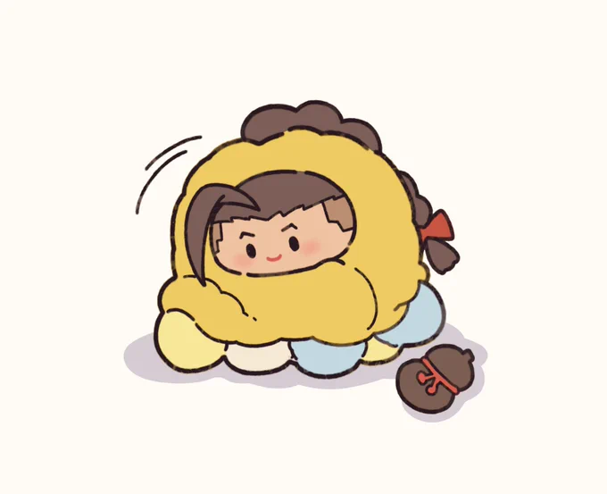 あっ!ちゃんがぽんぽんを卵と勘違いして暖めているよ! 