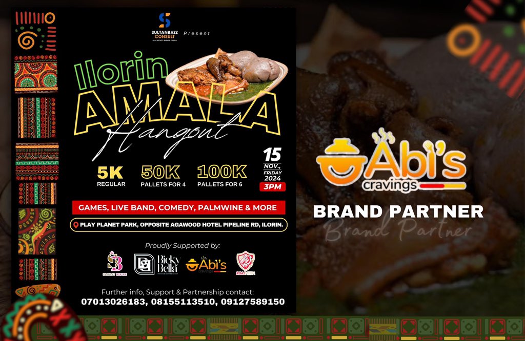 Abisola_Ismat's tweet photo. @abis_cravings is your Amala vendor for Ilorin Amala Hangout 2024. We’re bringing to y’all one of the best Amala you’ll ever taste🤭❤️, send a dm to book your tickets guyssss

Location - Playplanet, opposite Agawood Hotel, pipeline, ilorin
Date - November 15th, 2024 https://t.co/xh7avNYcSO