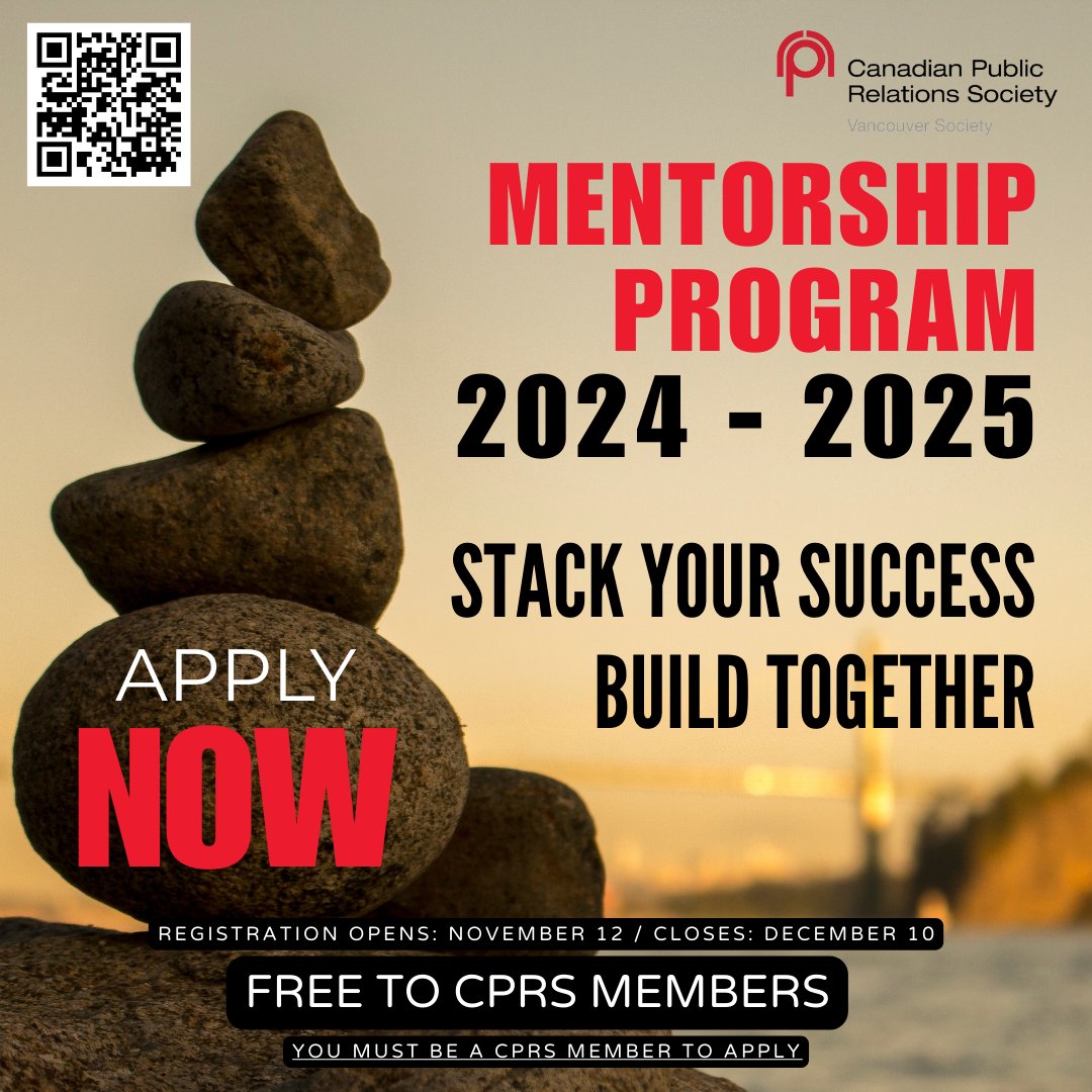🚀Mentorship Program🌟 
Registration opens on November 12! 

Don’t miss out on this incredible opportunity to watch your career soar!

Secure your spot now: bit.ly/4fyTs6h

#MentorshipMatters #PRPros #CareerBoost #VancouverBC #CPRS #ProfessionalGrowth