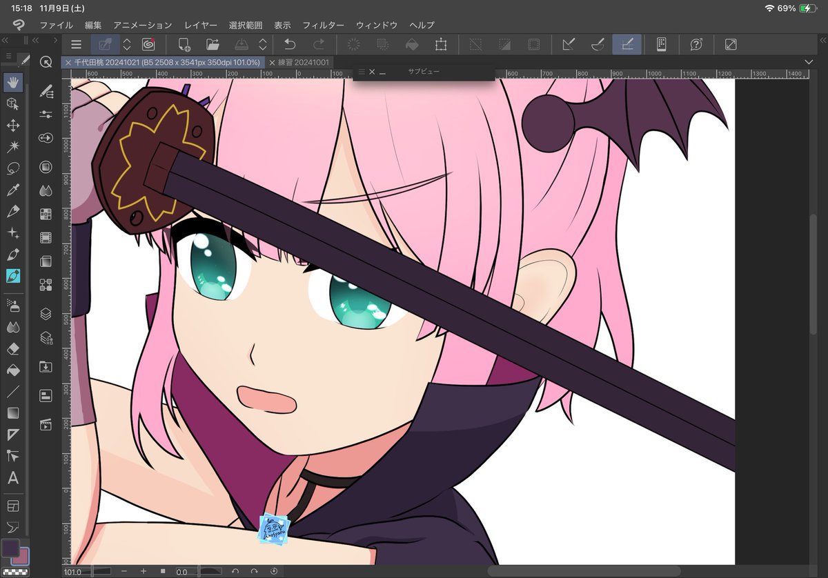 千代田桃 「だいぶ色塗り進んだ 」|シノシャルのイラスト