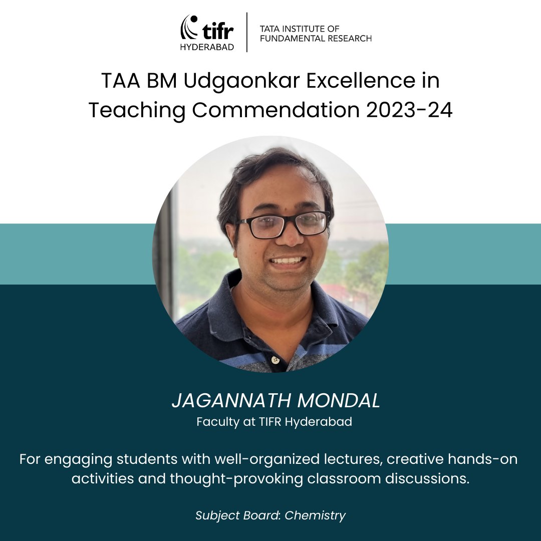 TIFR Hyderabad (@tifrh_buzz) on Twitter photo Congratulations to Jagannath Mondal (Faculty @tifrh_buzz) on receiving the TAA BM Udgaonkar Excellence in Teaching Commendation (2023-24) for engaging students with well-organized lectures, creative hands-on activities and thought-provoking classroom discussions.
<a href="/Jmondal_tifrh/">Jagannath Mondal</a> Congratulations to Jagannath Mondal (Faculty @tifrh_buzz) on receiving the TAA BM Udgaonkar Excellence in Teaching Commendation (2023-24) for engaging students with well-organized lectures, creative hands-on activities and thought-provoking classroom discussions.
<a href="/Jmondal_tifrh/">Jagannath Mondal</a>