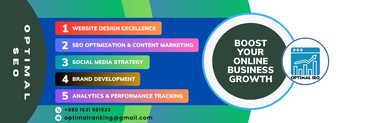 Optimalseoweb's tweet photo. BOOST YOUR ONLINE BUSINESS GROWTH
#websitedesign  #SEOOptimization #ContentMarketing  #SocialMediaStrategy  #BrandDevelopment #BusinessGrowth #digitalmarketingagency https://t.co/TVGwSbVFcJ