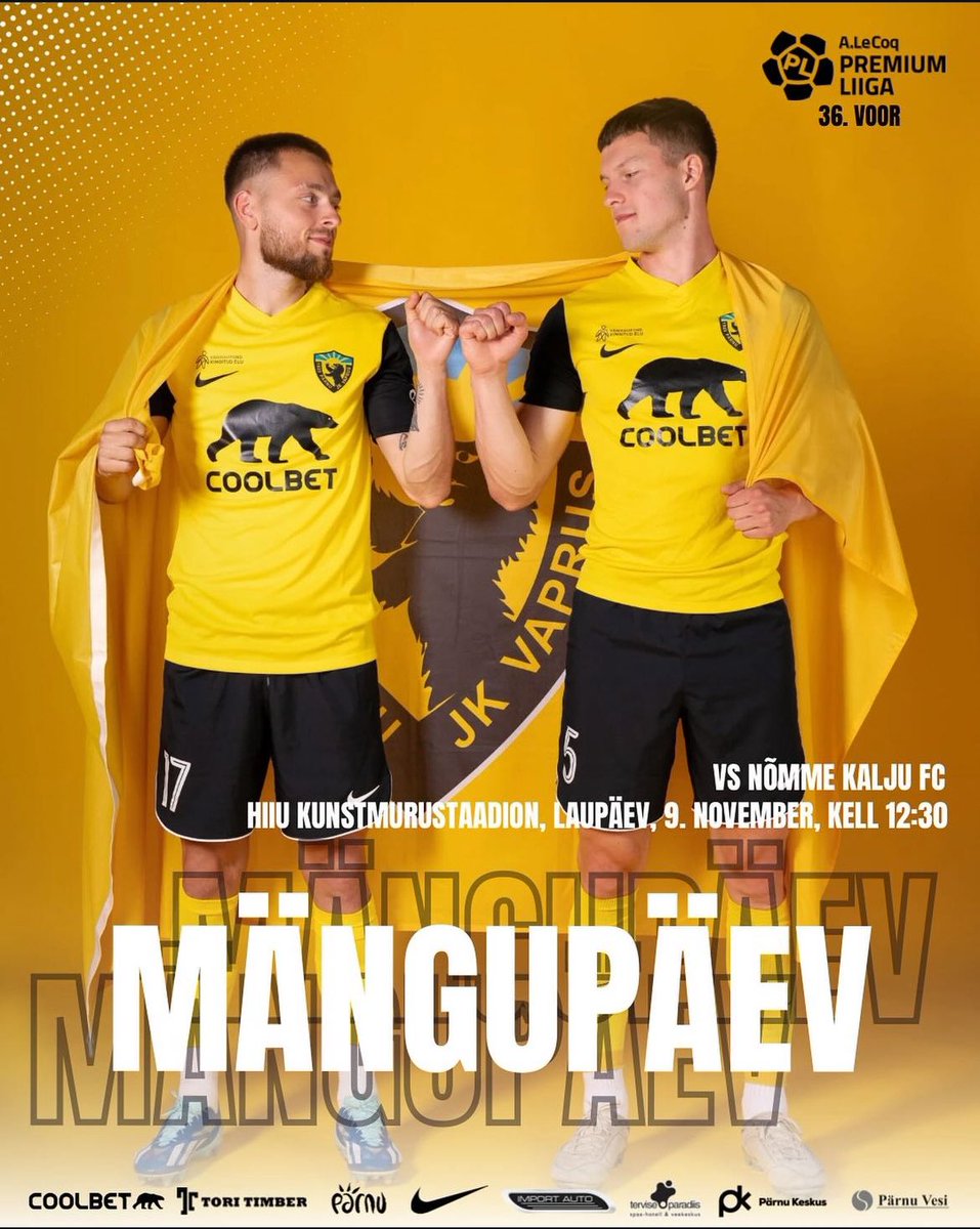 LAST GAMEDAY OF THE SEASON!⚽️

Today the Pärnu Brave Bears will get the ball rolling for the last time this year in the Premium Liiga. We are waiting to see all the traveling supporters again to put an awesome end to the season!🐻💛

See you at the stadium!

#pärnupärast