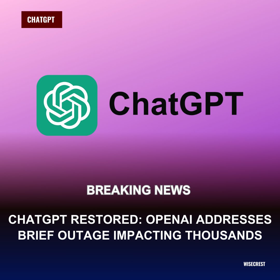 wise_crest's tweet photo. ChatGPT, a popular AI chatbot by OpenAI, faced a brief outage on Friday. This disrupted service for thousands of users. While recent efforts have improved reliability, this incident shows the ongoing challenges in maintaining consistent AI services. 
#ChatGPT #OpenAI #AI #outage https://t.co/fdKeqGL2cz