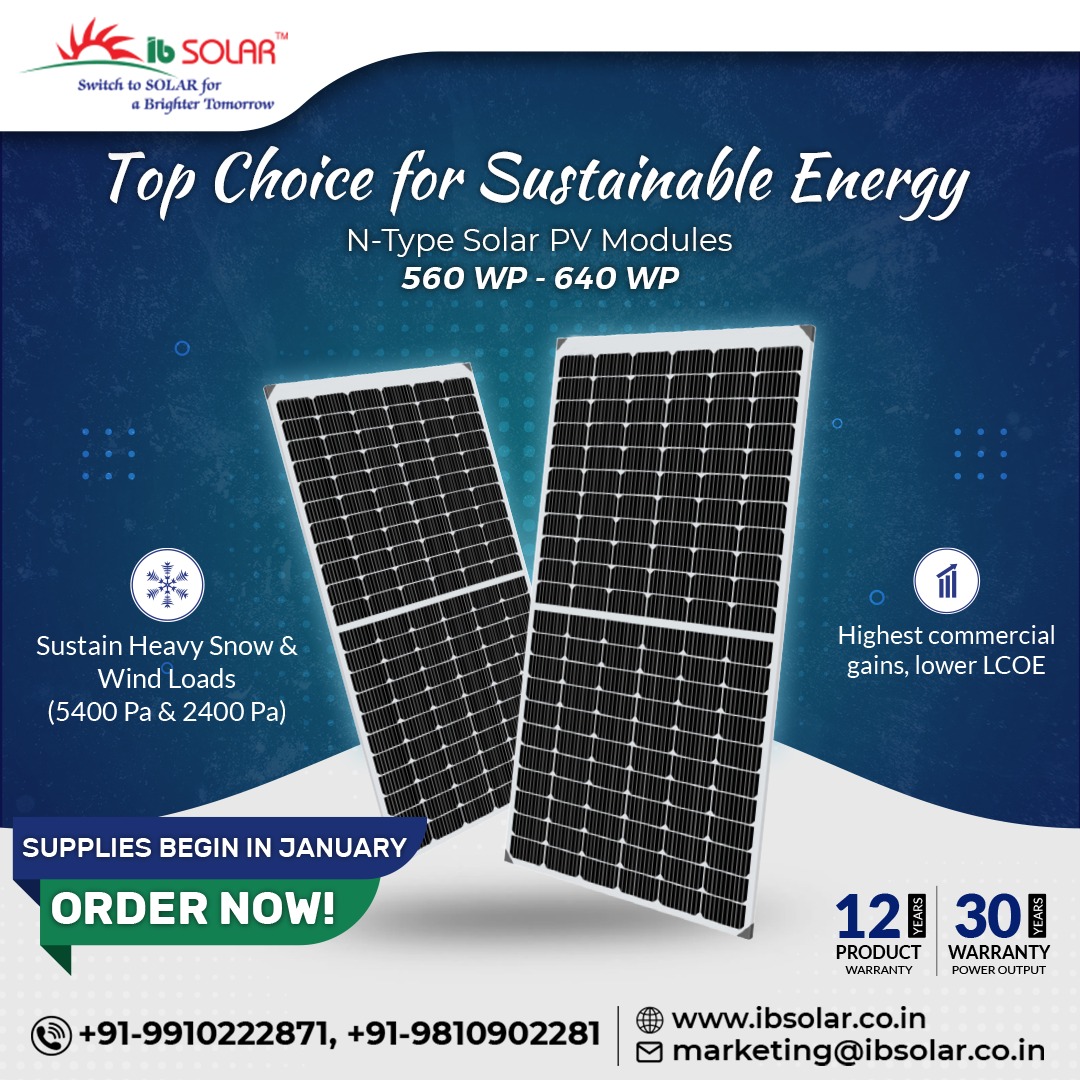 ib_solar's tweet image. Choose sustainability with N-type solar PV modules! Top-of-the-line efficiency and durability to power a greener future. 

Visit our Website: ibsolar.co.in
Or call us at +91-9910222871, +91-9810902281

#sustainableenergy #solarpower #ntypemodules #ibsolar