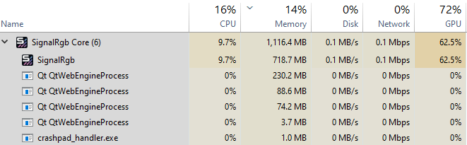 Dang, I thought using iCue and RGB Fusion was bad with resource usage. It looks like <a href="/signal_rgb/">SignalRGB</a> takes the lead. Maybe I'll go back to OpenRGB