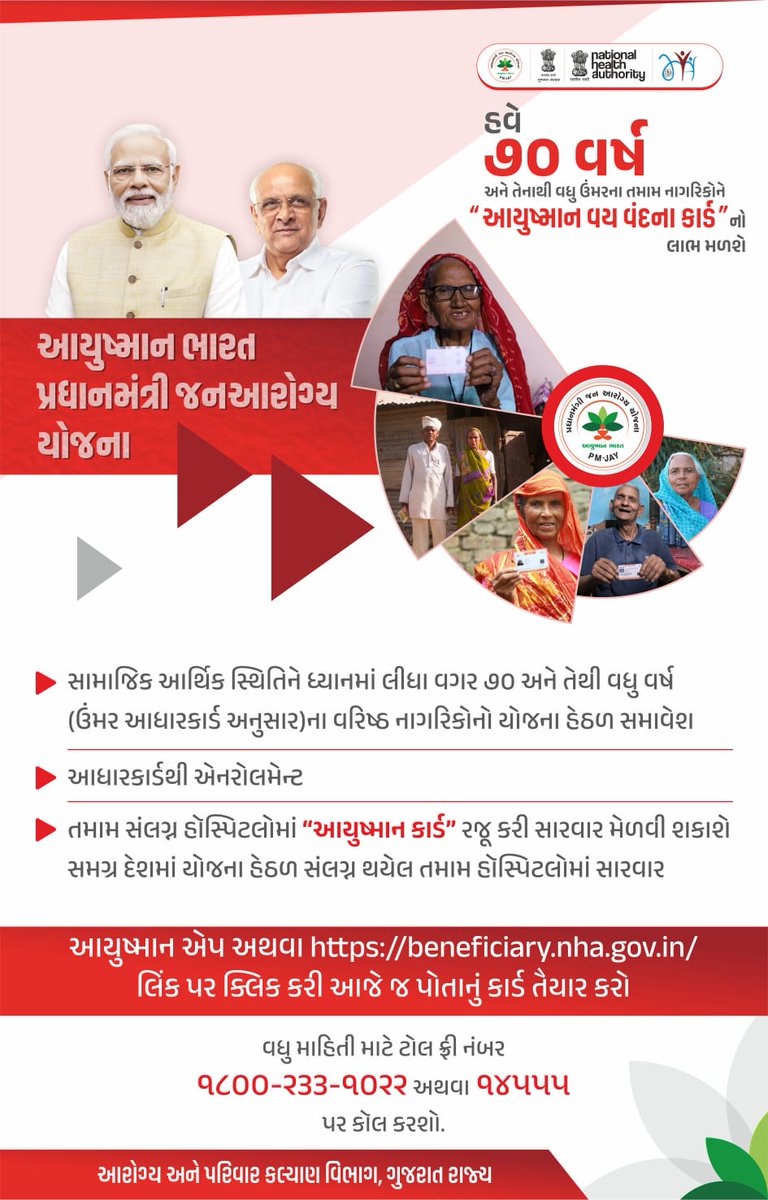 આયુષ્માન કાર્ડ: વડીલો માટે મફત આરોગ્ય સહાય..

હવે 70 વર્ષ અને તેનાથી વધુ ઉંમરના તમામ નાગરિકોને 'આયુષ્માન વય વંદના કાર્ડ' નો લાભ મળશે.

#VayVandanaCard