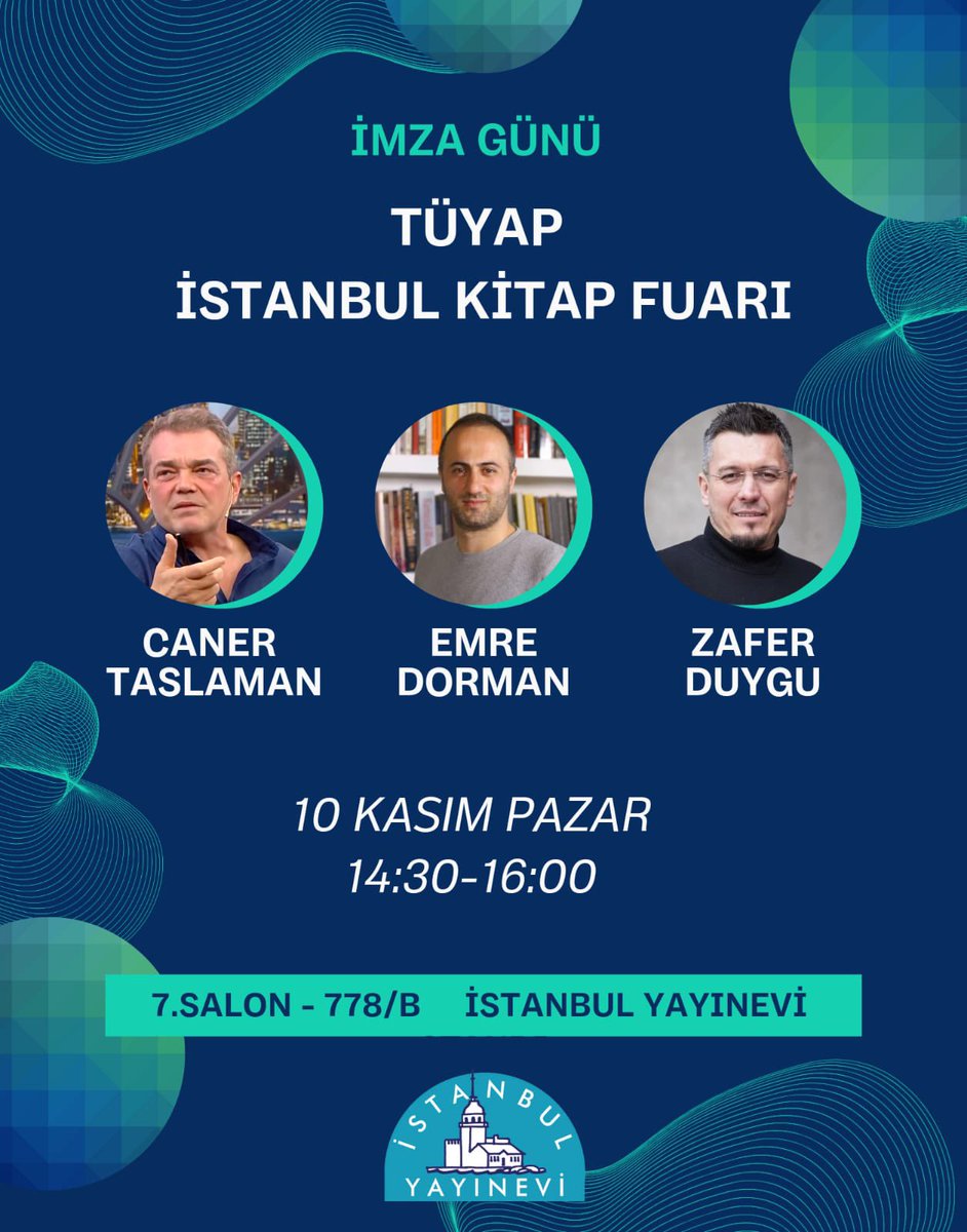 10 Kasım Pazar (yarın) 14:30’da İstanbul Tüyap Kitap Fuarı İstanbul Yayınevi standında görüşme ve imza etkinliğimiz olacak inşallah.

İstanbul Yayınevi 7. Salon 778/B