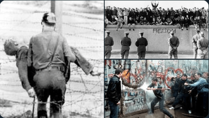 Dario_Madrid_F's tweet photo. Hace hoy 35 años, 9 de noviembre de 1989, un muro de la vergüenza, un muro que dividía a los alemanes libres de los subyugados por el comunismo, fue derribado en Berlín. La URSS no liberó a los ciudadanos de Europa Oriental del totalitarismo. Les impuso el comunismo. (Sigue) https://t.co/YOZN2UTnjK