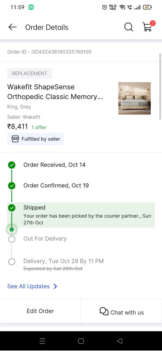 dhrity_1995's tweet photo. 42 days lapsed, After getting no response from @flipkartsupport approached @SupportWakefit . Got that Product was delivered to me on Oct  6, 2024. But actually product delivered on Oct 14, 2024. How its is possible. What @Flipkart have done. Fake updated at app, mail, call. Why? https://t.co/4z3IXWjTxc