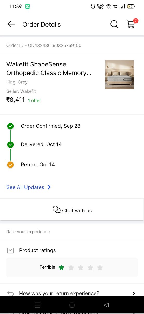 dhrity_1995's tweet photo. 42 days lapsed, After getting no response from @flipkartsupport approached @SupportWakefit . Got that Product was delivered to me on Oct  6, 2024. But actually product delivered on Oct 14, 2024. How its is possible. What @Flipkart have done. Fake updated at app, mail, call. Why? https://t.co/4z3IXWjTxc