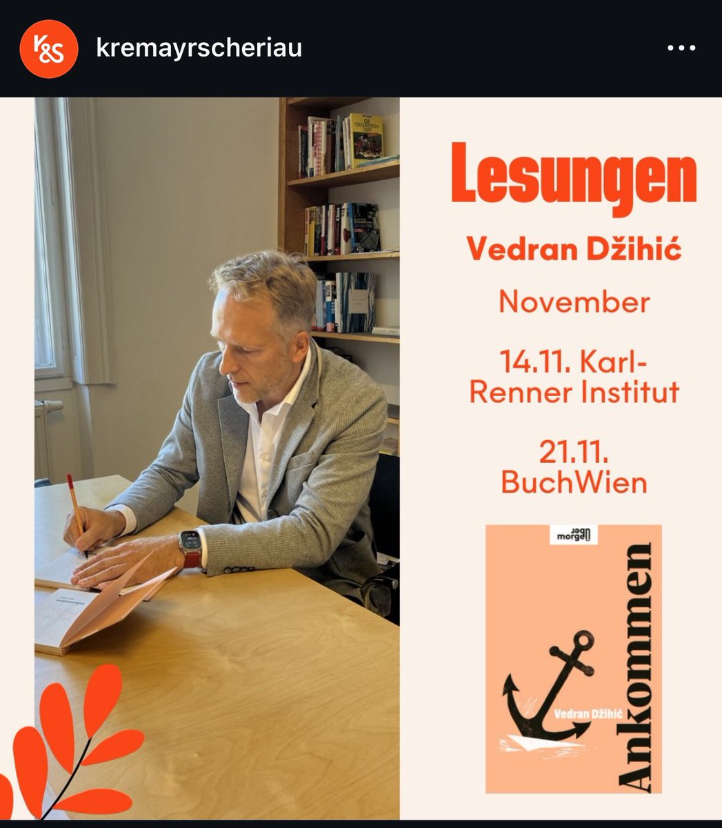 Vedran Dzihic (@vedrandzihic) on Twitter photo Mein neues Buch „Ankommen“ ist in der 1. Auflage ausverkauft, kommt aber in wenigen Tagen in der 2. Auflage - ich freue mich sehr & bin dankbar!
Demnächst finden neue Lesungen statt:
- am 14.11. am <a href="/RennerInstitut/">Karl-Renner-Institut</a>,
- am 18.11. in Linz <a href="/KeplerSalon/">Kepler Salon</a>,
- am 21.11. bei #buchwien24 Mein neues Buch „Ankommen“ ist in der 1. Auflage ausverkauft, kommt aber in wenigen Tagen in der 2. Auflage - ich freue mich sehr & bin dankbar!
Demnächst finden neue Lesungen statt:
- am 14.11. am <a href="/RennerInstitut/">Karl-Renner-Institut</a>,
- am 18.11. in Linz <a href="/KeplerSalon/">Kepler Salon</a>,
- am 21.11. bei #buchwien24
