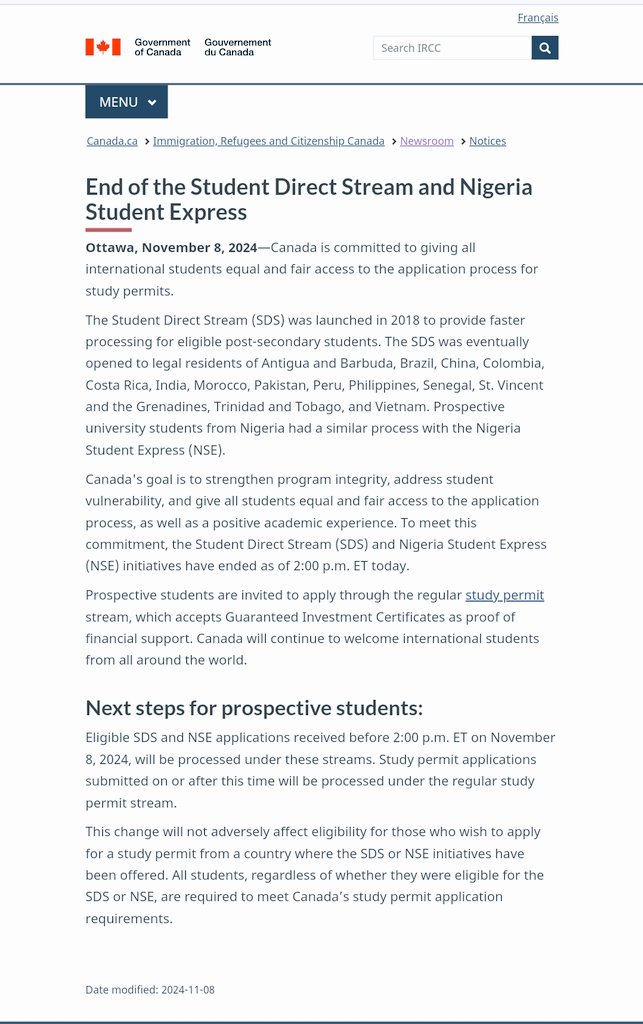 GCMSWriters's tweet photo. Canada🇨🇦🇨🇦 has ended the Student Direct Stream (SDS) and Nigeria Student Express (NSE), which was aimed at faster processing time with fewer documents. As it is, all applications, no matter the country, will now be assessed under the standard study permit application process. https://t.co/ig7povntYI
