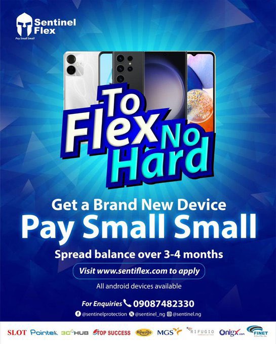 NiolaPearl's tweet photo. .@sentinel_ng is still running the deal of selling out brand new smartphones with deposit of 30k and you’d pay the balance within 4 3-4 months. It’s seamless and convenient

Don’t miss this offer. DM them now! Also check fliers for more information 

#ToFlexNoHard #SentinelFlex https://t.co/ofOiwWNWfQ
