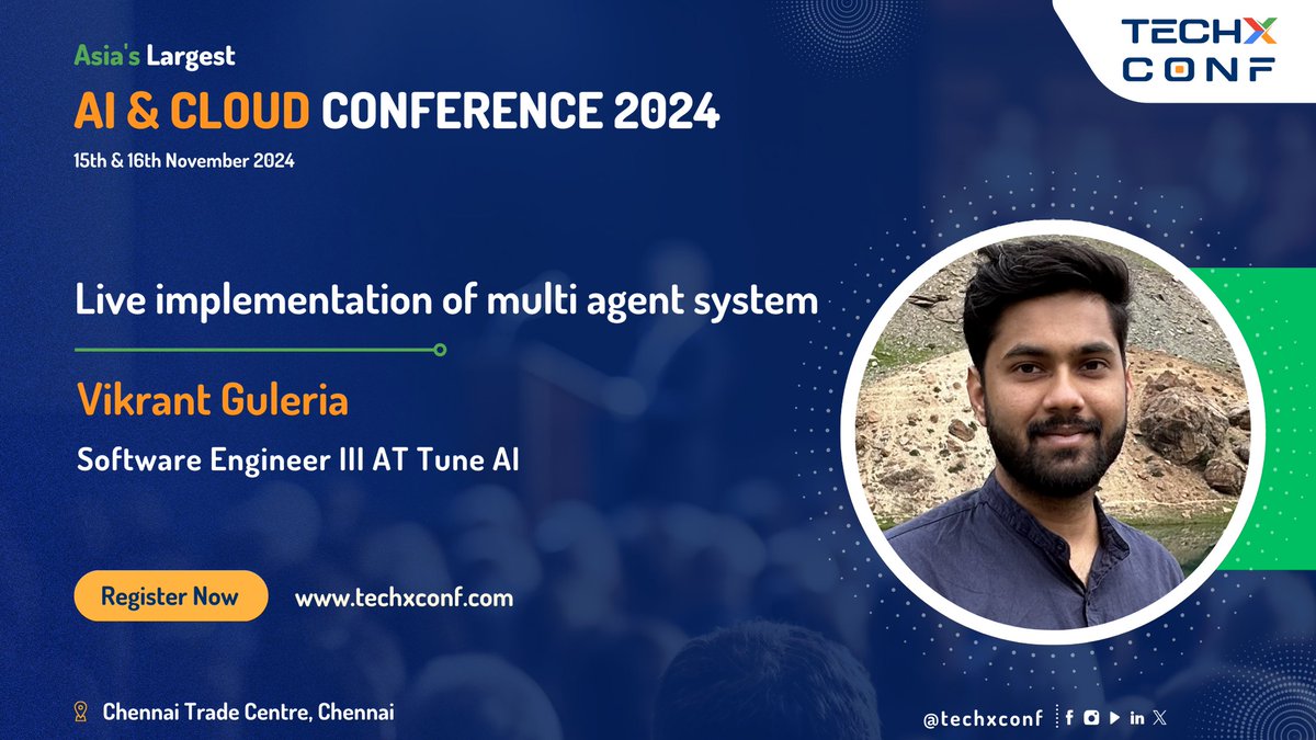 🎤 Live Implementation of Multi-Agent Systems

Join <a href="/vguleria19/">Vikrant Guleria</a> from <a href="/Tunehq_ai/">Tune AI</a> for an interactive session on building advanced multi-agent AI systems. Through a live demo and code walkthrough, attendees will gain practical skills for designing intelligent agents that leverage