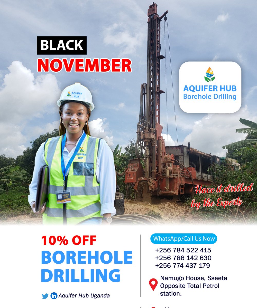 AquiferHub's tweet photo. BLACK NOVEMBER OFFER

Get 10% off the cost of drilling your borehole. Dont miss this opportunity!

Let’s discuss your water goals this month – and work together to bring them to life.

Cheers to a November filled with sustainable water solutions! https://t.co/nkdMza14fU