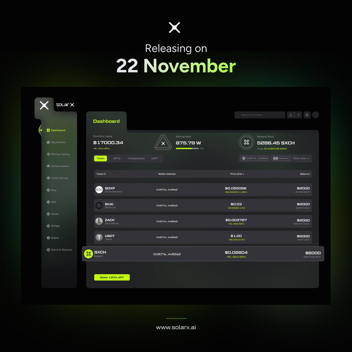 solarxchain's tweet photo. Get ready, #SXCH community! On November 22, more coins will be added to our mining platform, unlocking multi-coin mining for the first time! 🌞

We're bringing a revolution in #crypto mining, making it easier than ever to mine multiple assets at once.

Stay tuned for more updates and join us on the journey.

https://t.co/Y8CZ8PX2d5