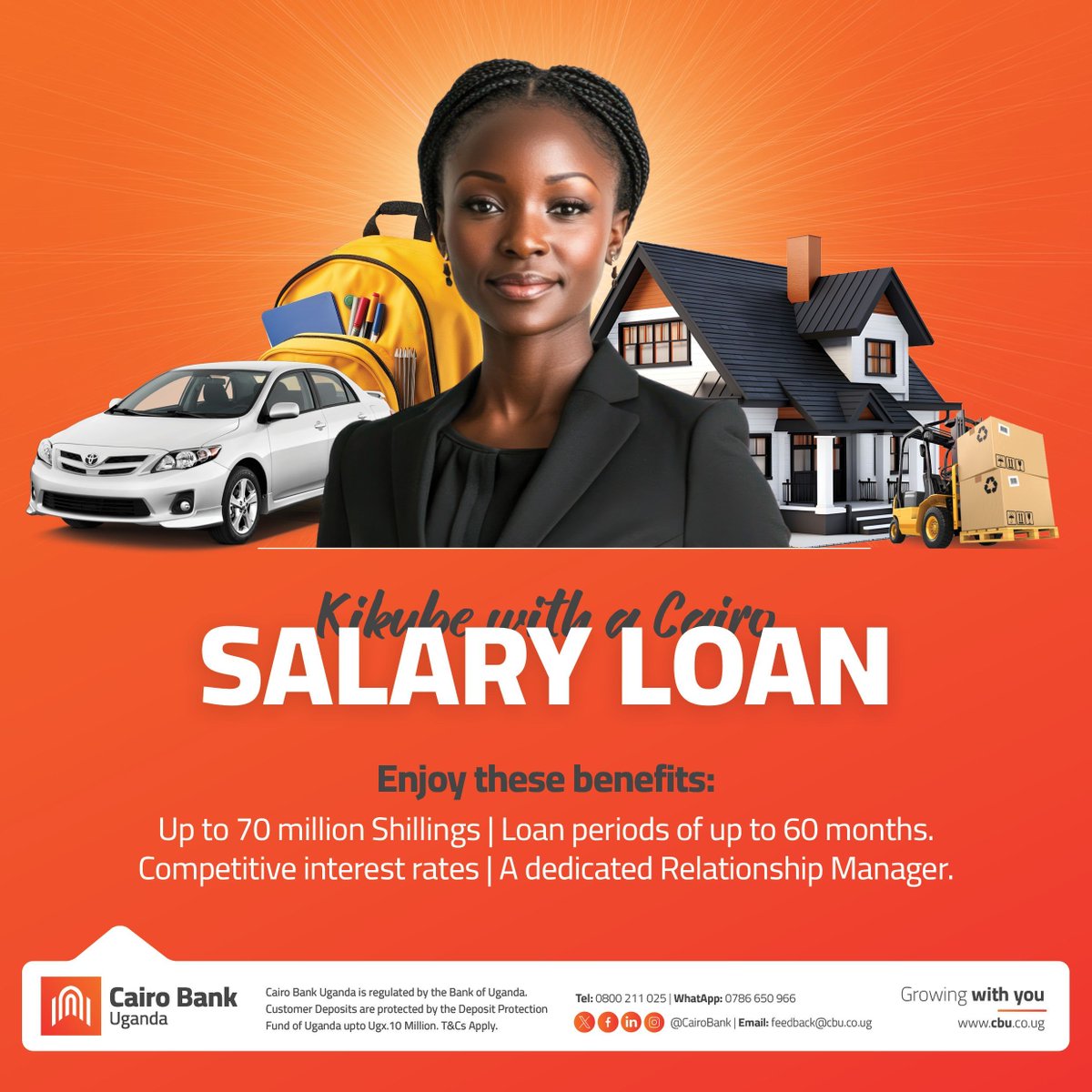 CairoBank's tweet image. Whether you&apos;re paying school fees or other expenses, Kikube with our Salary Loan
 
· Loan periods of up to 60 months.
· Competitive interest rates
· Dedicated Relationship Manager 

Send us a message today to learn more. 

#SalaryLoan #FlexibleSolutions #CairoWay #GrowingwithYou