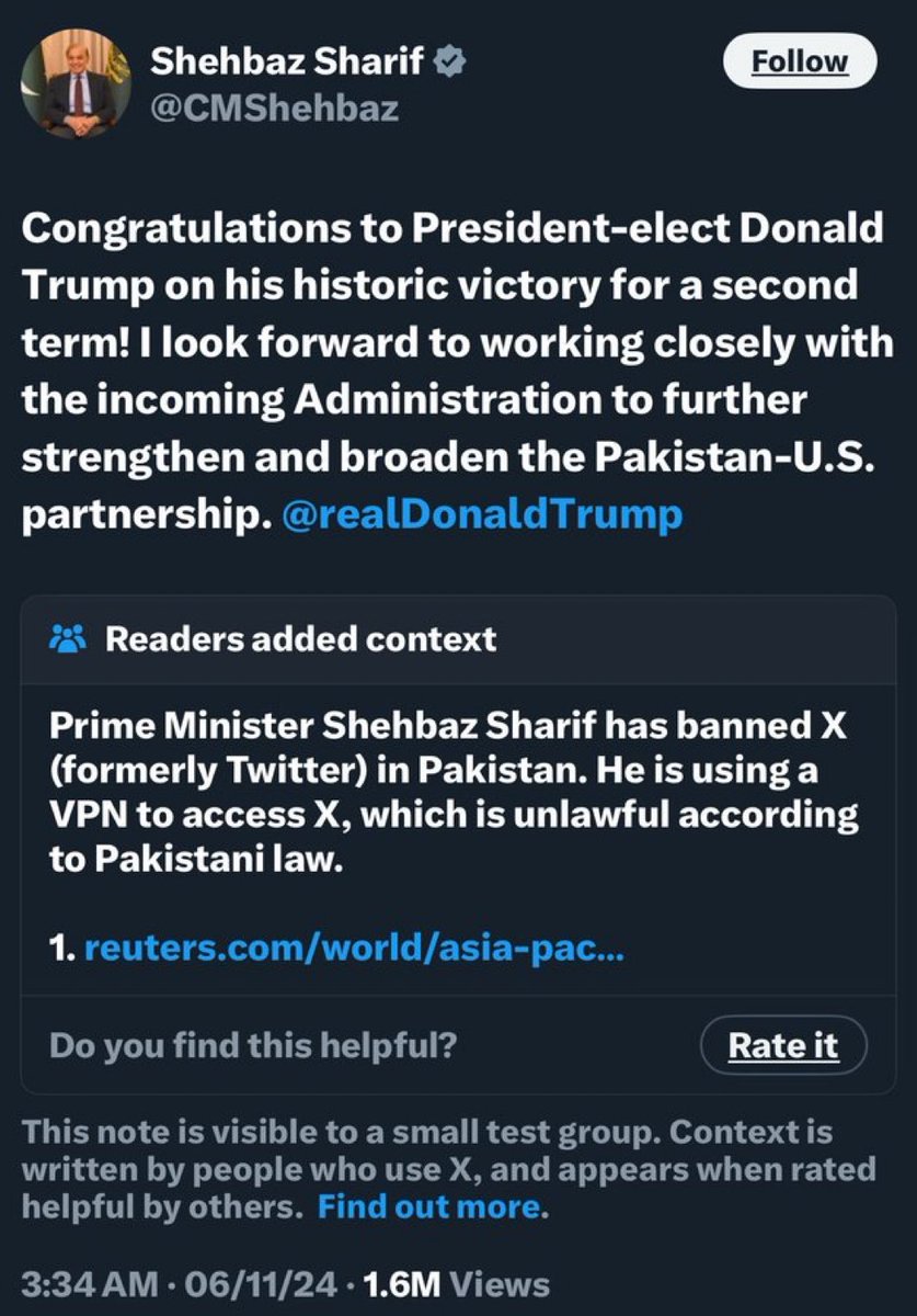 YasminMir0's tweet photo. Shehbaz Sharif banned X in Pakistan, yet he’s using it to send congratulations. Make it make sense! 🙃 Maybe lift the ban so everyone else can use it too?
@realDonaldTrump 
@elonmusk https://t.co/3TjqfLyDXm
