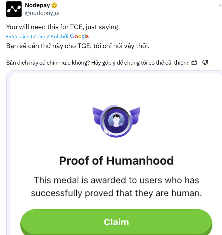 MartinHo99999's tweet photo. Grass quá thành công, Nodepay sắp TGE?

Tham gia ngay:
https://t.co/KhyGzbRKF8

AE vào mục Medal & Boost -> lấy Medal Proof of Humanhood để chuẩn bị cho TGE nhé.

Tham gia các kèo Depin AI khác Dawn, Gradient.
https://t.co/e87mB3XNeG