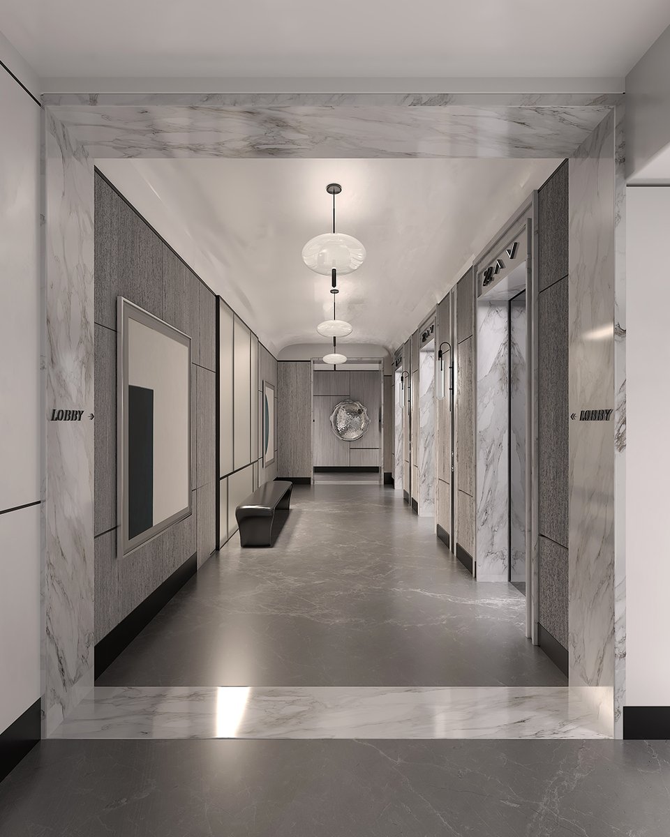 kellyhoppen's tweet image. Elevator design, along with surrounding hallways and lobbies, is as important as any space. Thoughtful lighting, art, and layered textures of marble, stone, and wood create a sophisticated, moody atmosphere.

#ElevatorDesign #ModernLuxury #InteriorAtmosphere