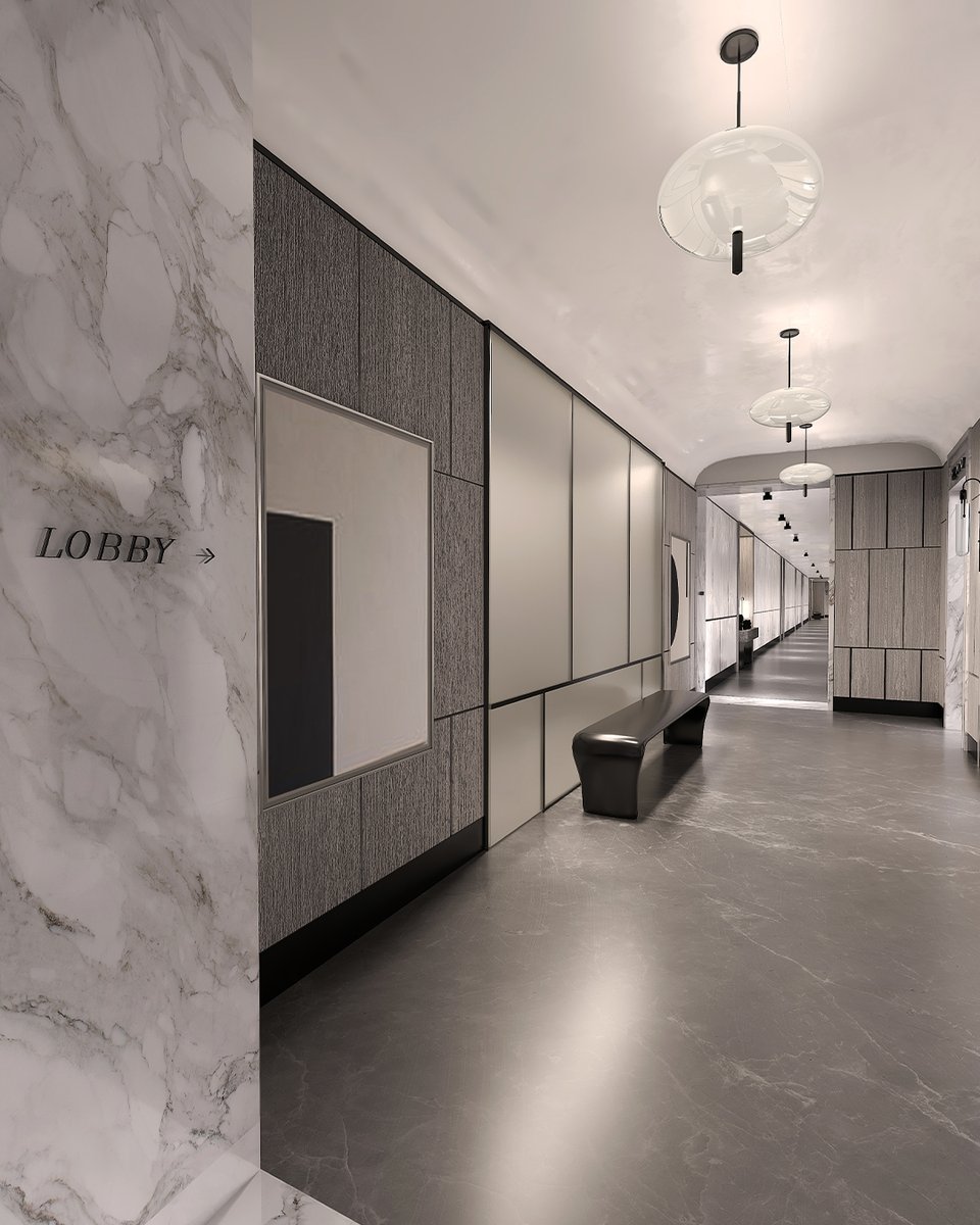 kellyhoppen's tweet image. Elevator design, along with surrounding hallways and lobbies, is as important as any space. Thoughtful lighting, art, and layered textures of marble, stone, and wood create a sophisticated, moody atmosphere.

#ElevatorDesign #ModernLuxury #InteriorAtmosphere