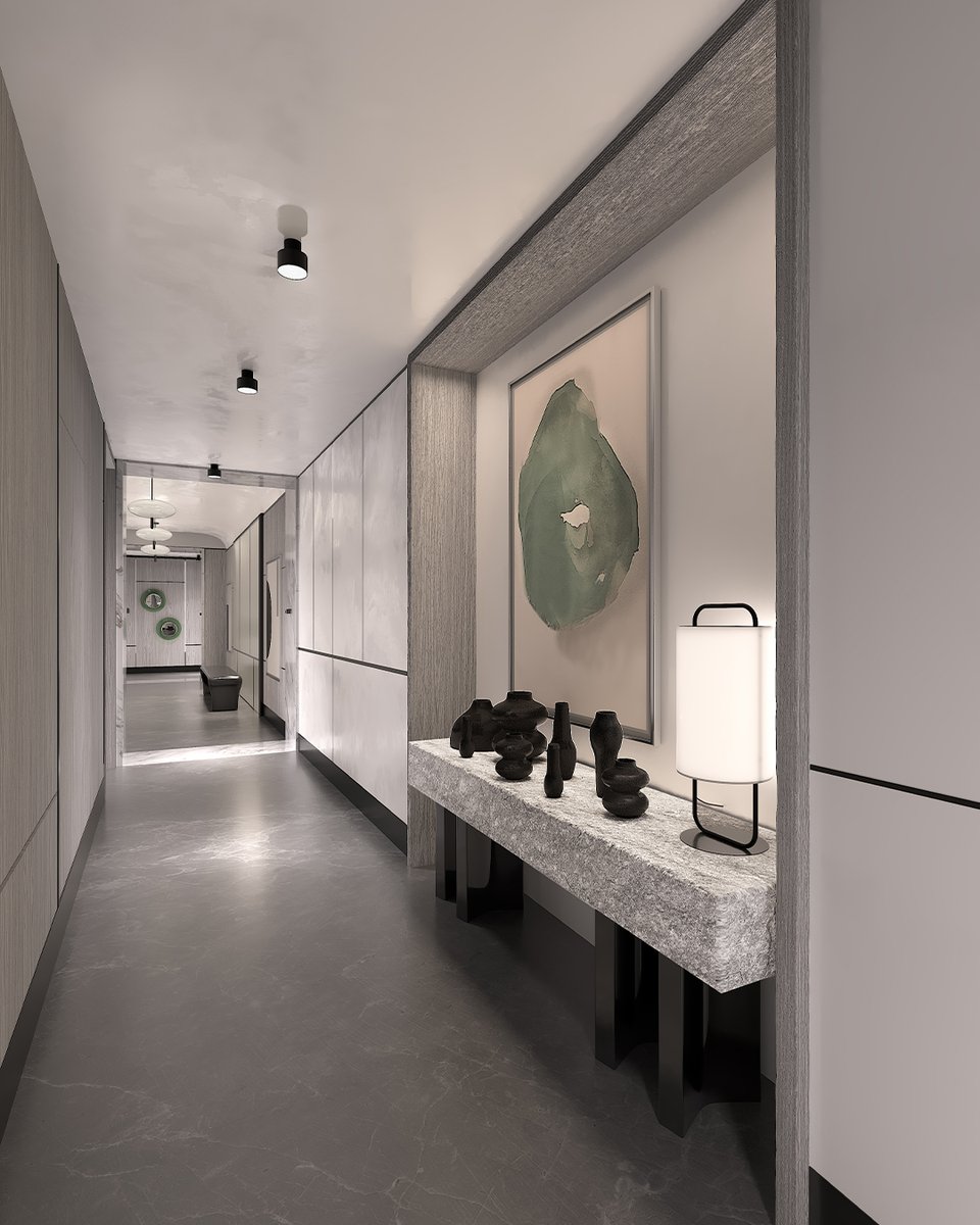 kellyhoppen's tweet image. Elevator design, along with surrounding hallways and lobbies, is as important as any space. Thoughtful lighting, art, and layered textures of marble, stone, and wood create a sophisticated, moody atmosphere.

#ElevatorDesign #ModernLuxury #InteriorAtmosphere