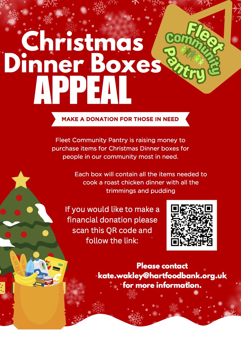 HartFoodbank's tweet image. 🎄This Christmas, let’s make a difference together! 🎄

Please help spread festive warmth by donating to provide Christmas dinner boxes for families. Every donation, big or small will help those in need. 

Just scan the QR code to donate. 🙏

#SupportLocalFamilies