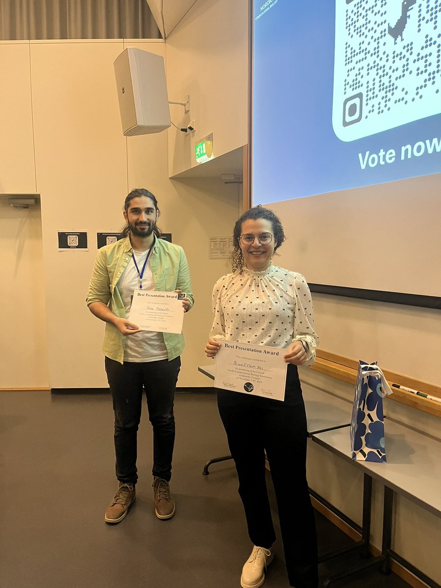 🎖️Amin Beheshti and Aliaa Essam Ali leveled up the competition to a rough tie at the voting for Best Presentation Award. Congrats to both and thank you for great presentations #NCBweek2024 #Finland #ComputationalBiology #Awards