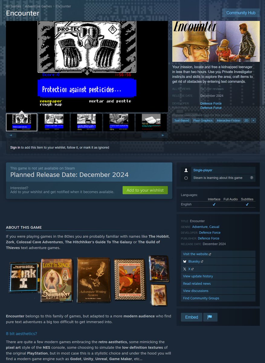 DefenceForceOrg's tweet image. Encounter is clearly not a game for everybody, but the Steam algorithm links the visibility of a game to the number of whish lists it has received, so if you feel like wish-listing the game on your Steam account that would be very appreciated! 🙏
store.steampowered.com/app/3319780/En…