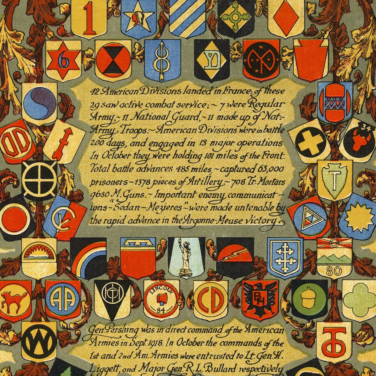 Battlemapsus's tweet image. WWI Map of France and Belgium, Western Front, 1918 | A decorative map of France and Belgium, showing American involvement and Allied operations in the Hundred Days Offensive of 1918, during World War I. Battlemaps.us #history #WWI #GreatWar battlemaps.us/products/europ…