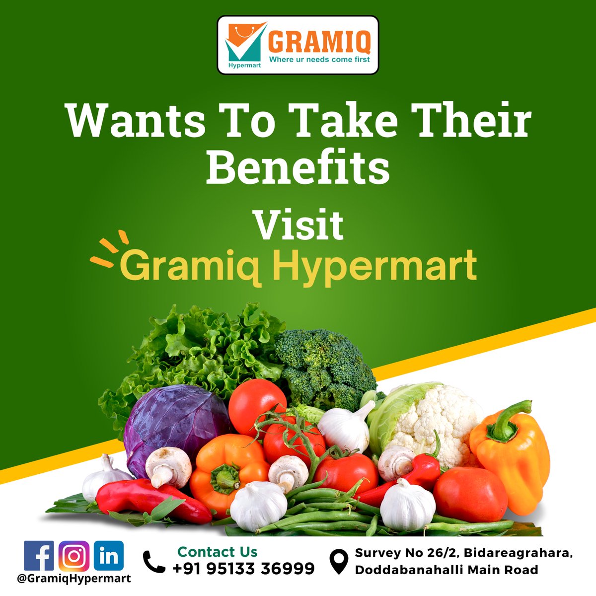 GramiqHypermart's tweet photo. Add a burst of freshness to your meals with the best quality vegetables at Gramiq Hypermart! 🥕🥒 Visit us today and explore our wide range of fresh, healthy produce.

#FreshVeggies #HealthyEating #GramiqHypermart #FreshAndHealthy #Vegetables #LocalProduce #EatHealthy https://t.co/fMNRXg3H4s