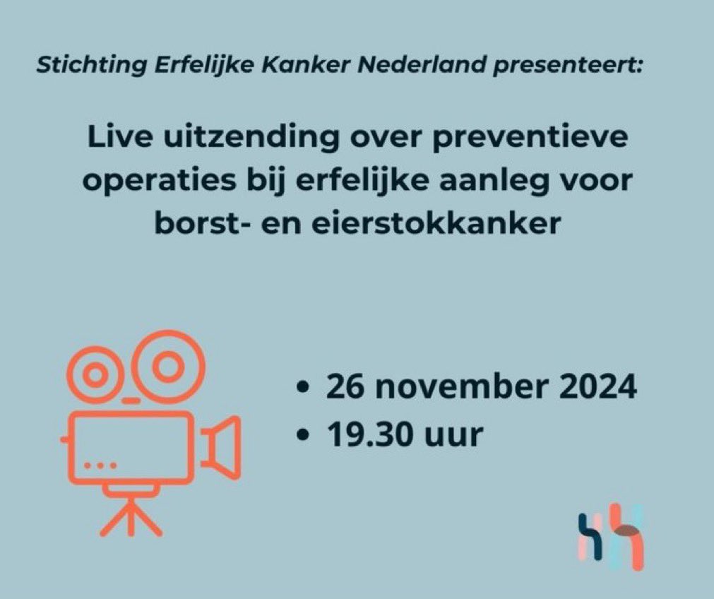 Save the date voor iedere vrouw met erfelijke aanleg voor borst- en eierstokkanker met <a href="/ErfelijkeKanker/">Stichting Erfelijke Kanker Nederland</a> en featuring oa de zeer gewaardeerde gynaecoloog @cordekroon en chirurg Miranda Ernst. #borstkanker #brca #eierstokkanker <a href="/MonroZiekenhuis/">Alexander Monro Ziekenhuis🎀</a> <a href="/LUMC_Leiden/">LUMC Leiden</a>