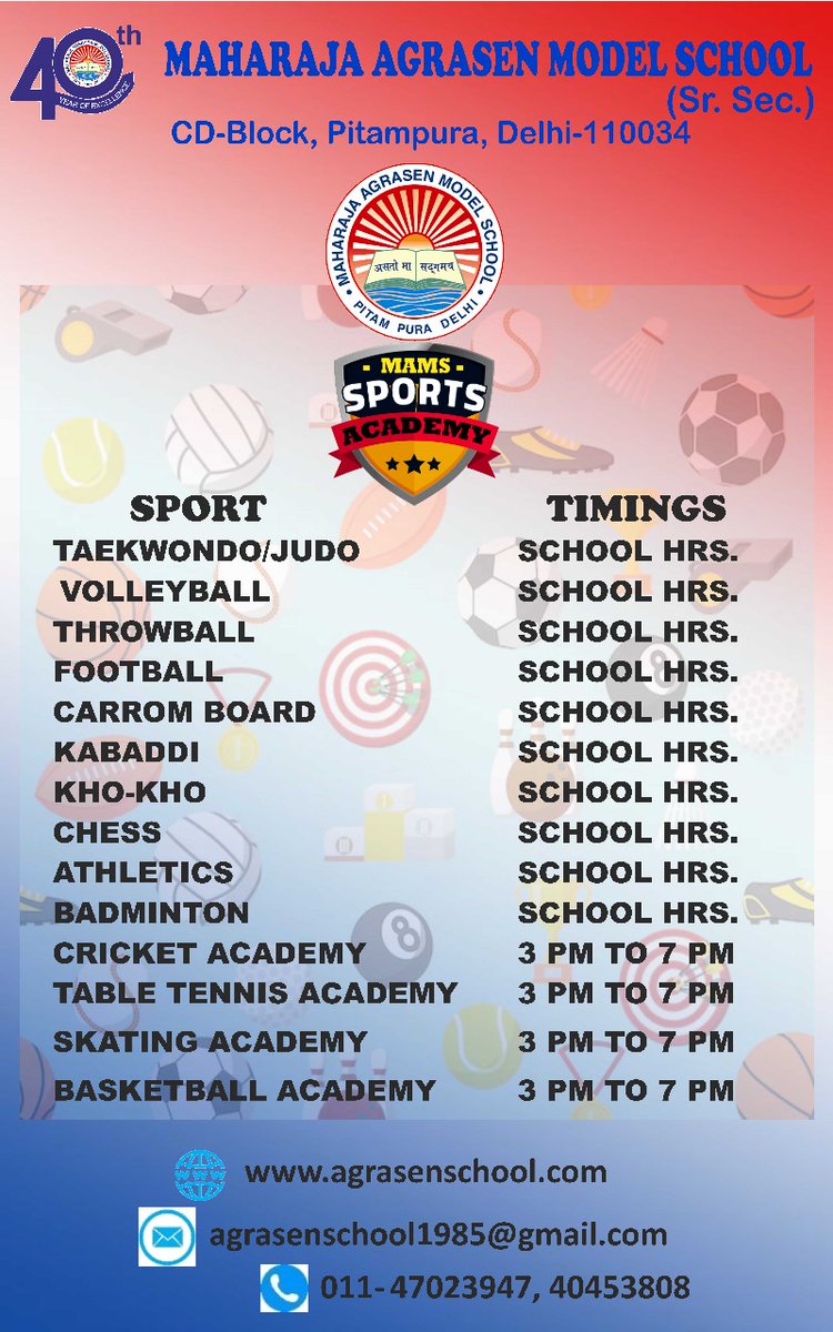 🏅 Maharaja Agrasen Model School - Celebrating 40 Years of Excellence in Education &amp; Sports! 🏅
We’re excited to announce the MAMS Sports Academy offerings for our students!