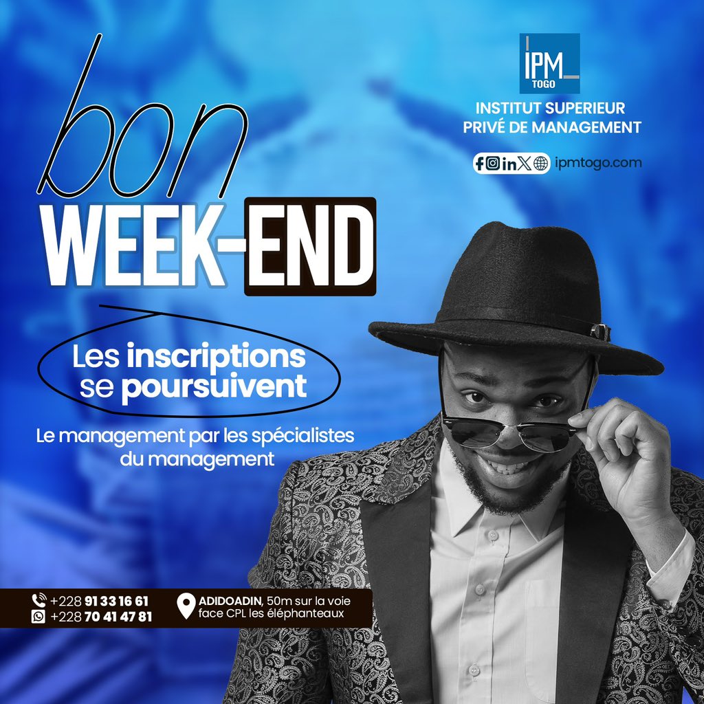 ipm_Togo's tweet photo. Bon week-end à tous.
Les inscriptions se poursuivent à IPM Togo…
#ipmtogo https://t.co/S2DPbiB9ra