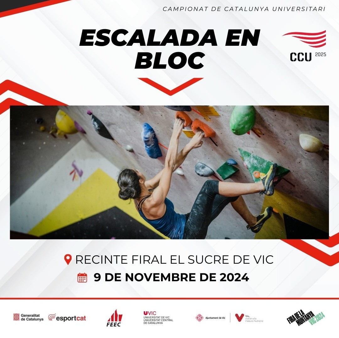 EsportsUPC's tweet photo. #CCU25 I Bon dia! Avui tenim el #CCU d'Escalada en Bloc a 📍 Vic!🧗♀️
🕙10 h a 17 h
🍀Molta sort l'estudiantat de @la_UPC que enguany hi participa!💙💪
👇🏻
#EsportsUPC @la_UPC @esportcatuni #esportuniversitari #vic #escalada https://t.co/LXF273g3t2
