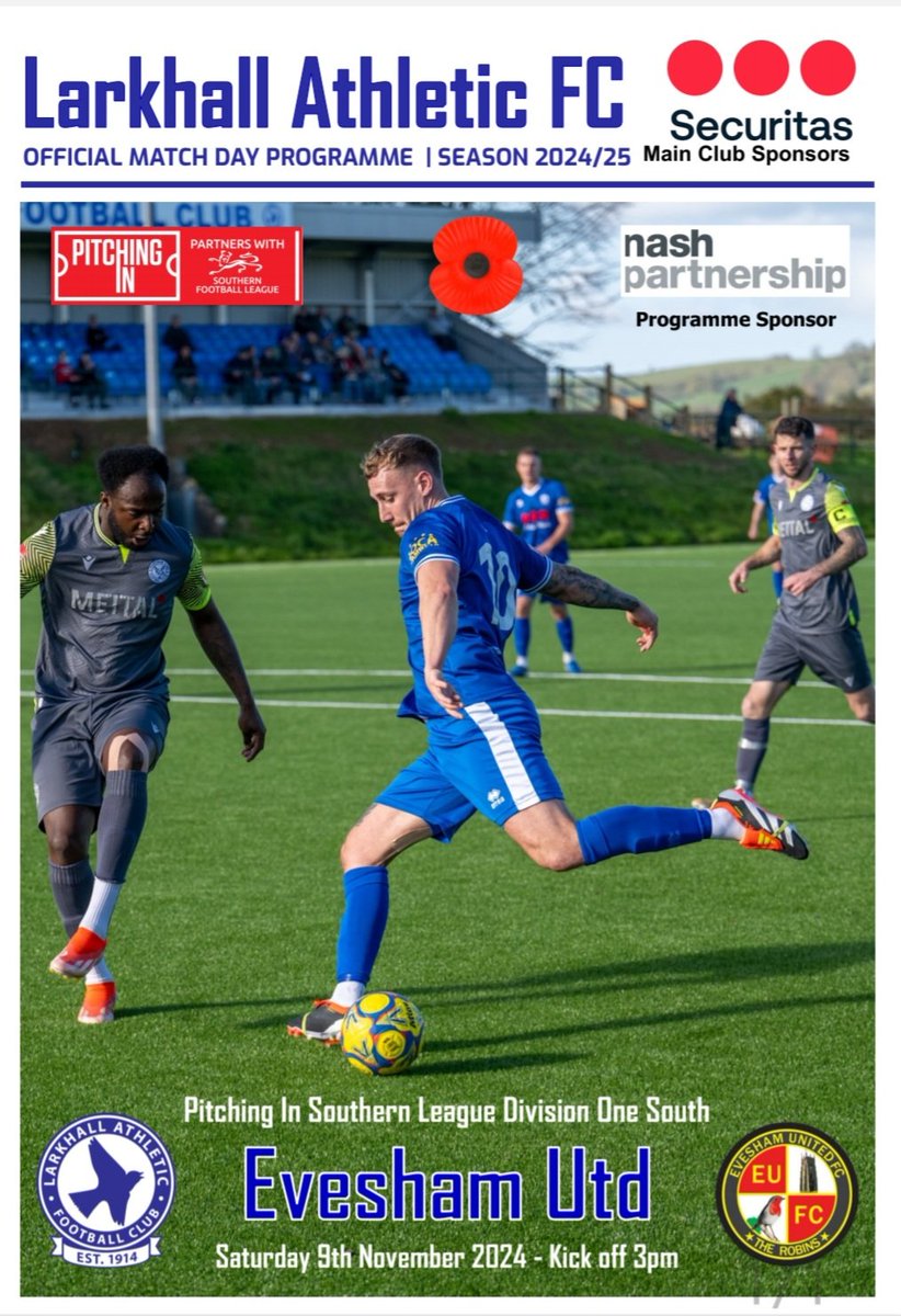 LarkhallAFC's tweet photo. Sneak peek at today's programme cover, starring @EbenMTaylor! Larks v @EveshamUnitedFC, ko 3pm. See you there 👍⚽️💙
#upthelarks #weareBA1 https://t.co/yQorCCa5r7