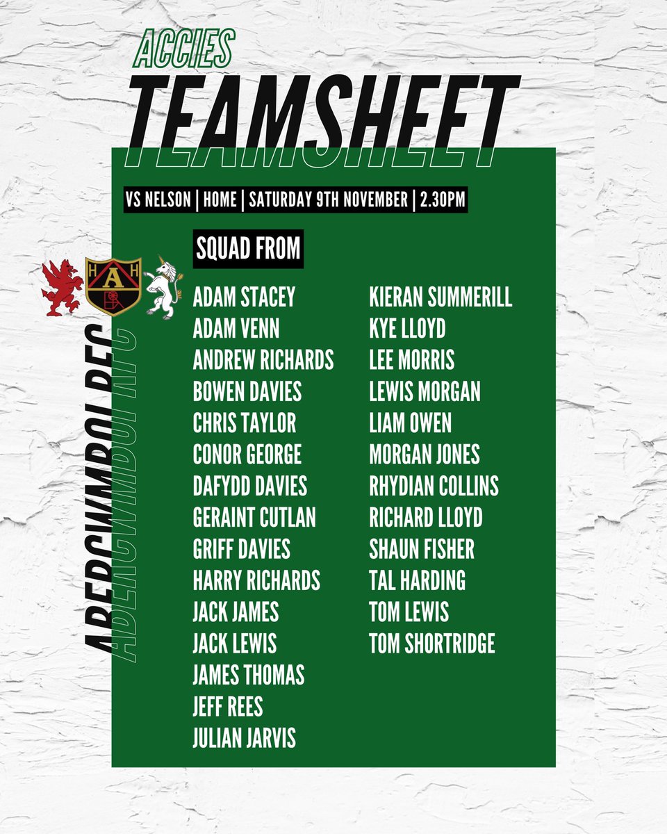 𝙏𝙀𝘼𝙈𝙎𝙃𝙀𝙀𝙏

Here’s how our 1st XV &amp; Accies line up for today’s games. Both kick off 2.30pm

#TheVillage #OYMC🙌🏼