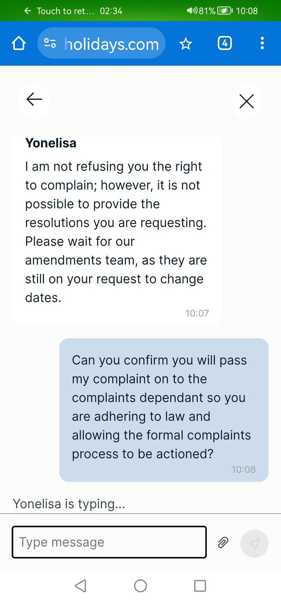Wastecard's tweet photo. @loveholidays @Ryanair_Brad @IovehoIdays @Holidays_stewar Stay away from 
@loveholidays
!! They will refuse refunds and will not allow your complaints to go through the formal complaints process!! Here is an example of this on their live chat this morning! Repost and share! @itvnews @BBCWatchdog @CNN @mart https://t.co/YCUQATP3a0