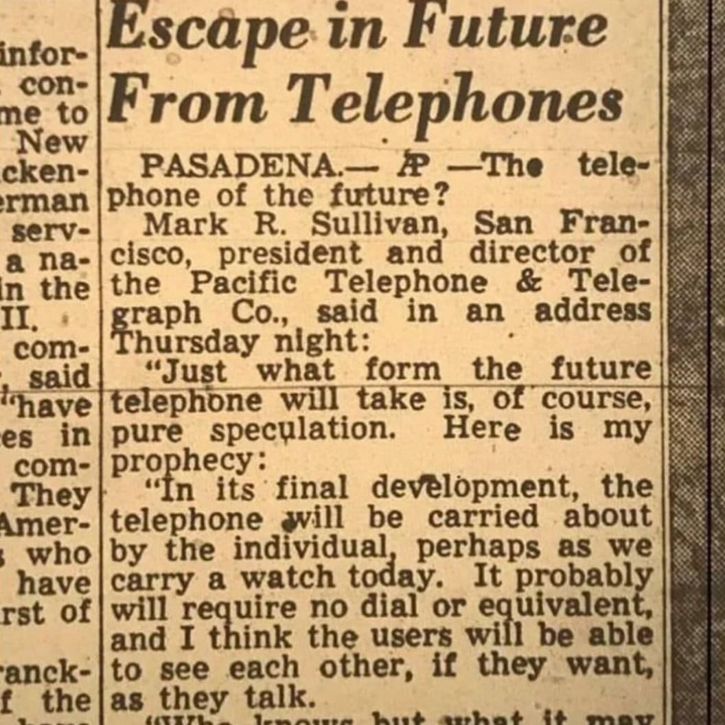 The prediction in the article was made in 1953, when households were using rotary phones that were plugged into walls. The prediction is impressive considering that the first mobile phone wouldn't be invented for another 20 years!

However, it should be noted that Nikola Tesla