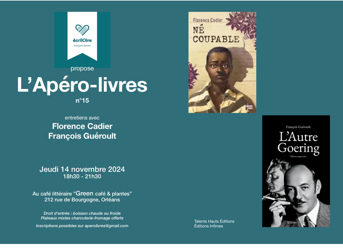 On se retrouve le jeudi 14 novembre au Green Café d’Orléans pour la présentation de la réédition de « L’autre Goering » aux ⁦@EditionsInfimes⁩ 😉🍸