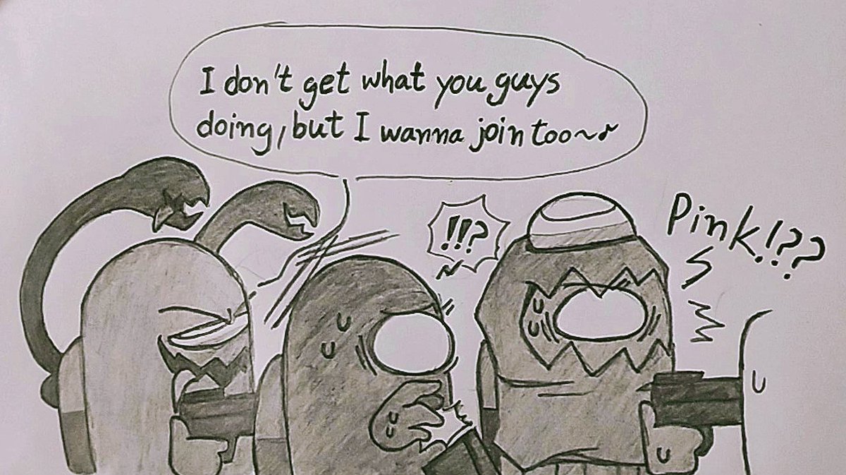 "Karma"

Everyone is using guns as a meme LoL XD 

(Wha- where's my pizza?)
#AmongUs #amongusfanart #rodamrix